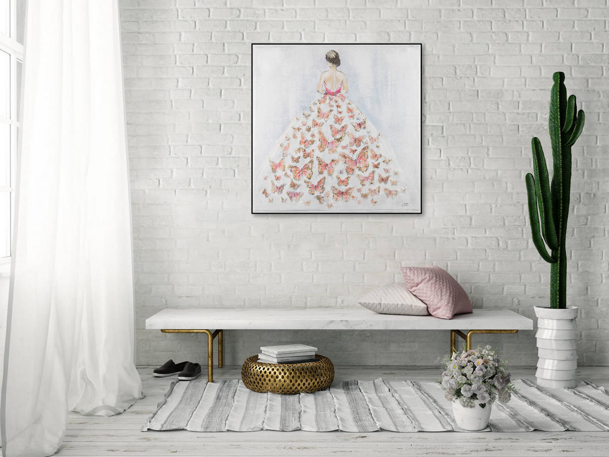 ACRYLBILD HANDGEMALT 80/80 cm - Pink/Grau, Holz/Textil (80/80cm) - KUNSTLOFT