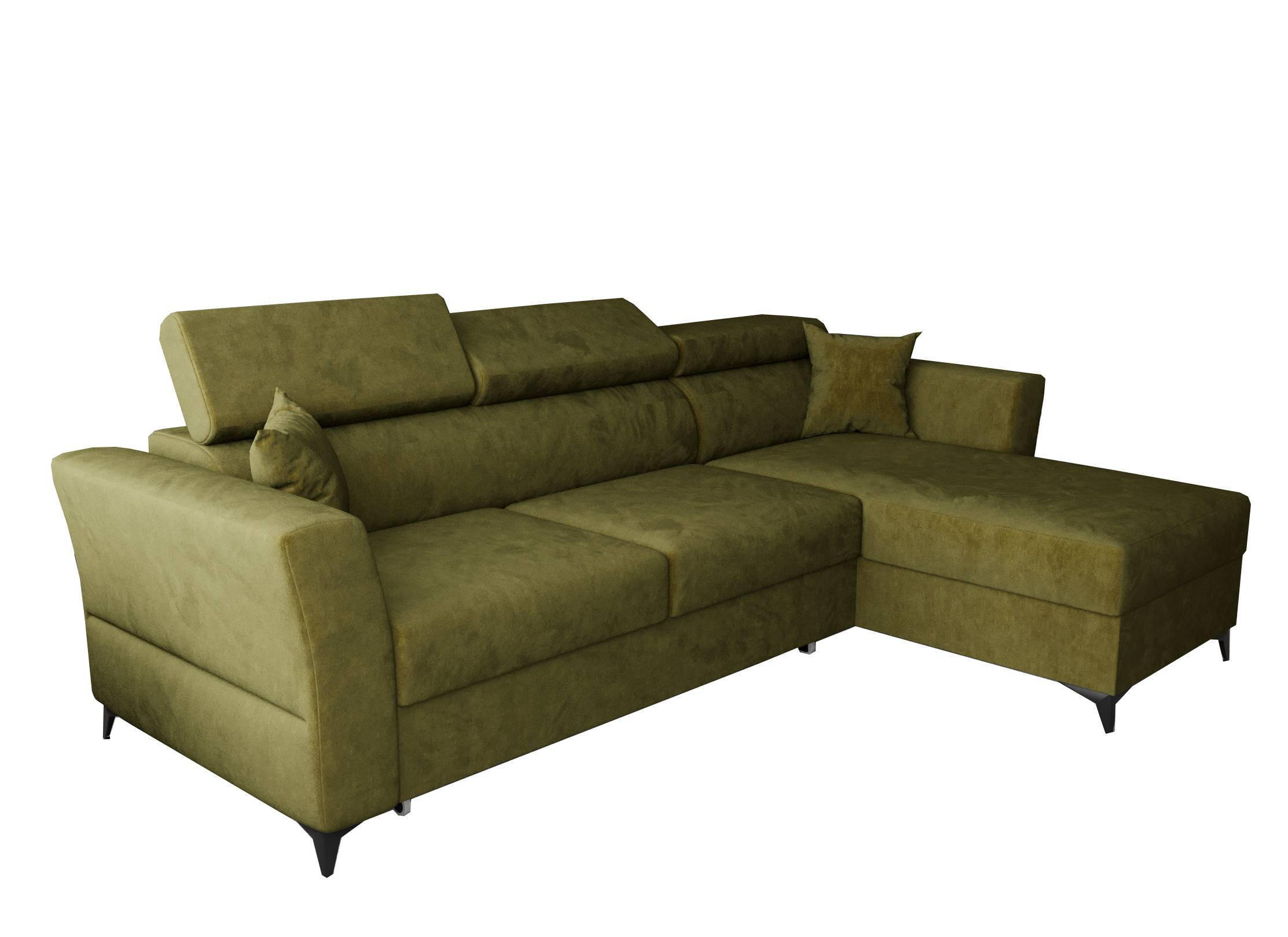 ECKSOFA L Form Ribella Olivgrün 265/180/100 cm Rechts mit Schlaffunktion - Schwarz/Grün, Textil/Metall (265/180cm) - AX Living