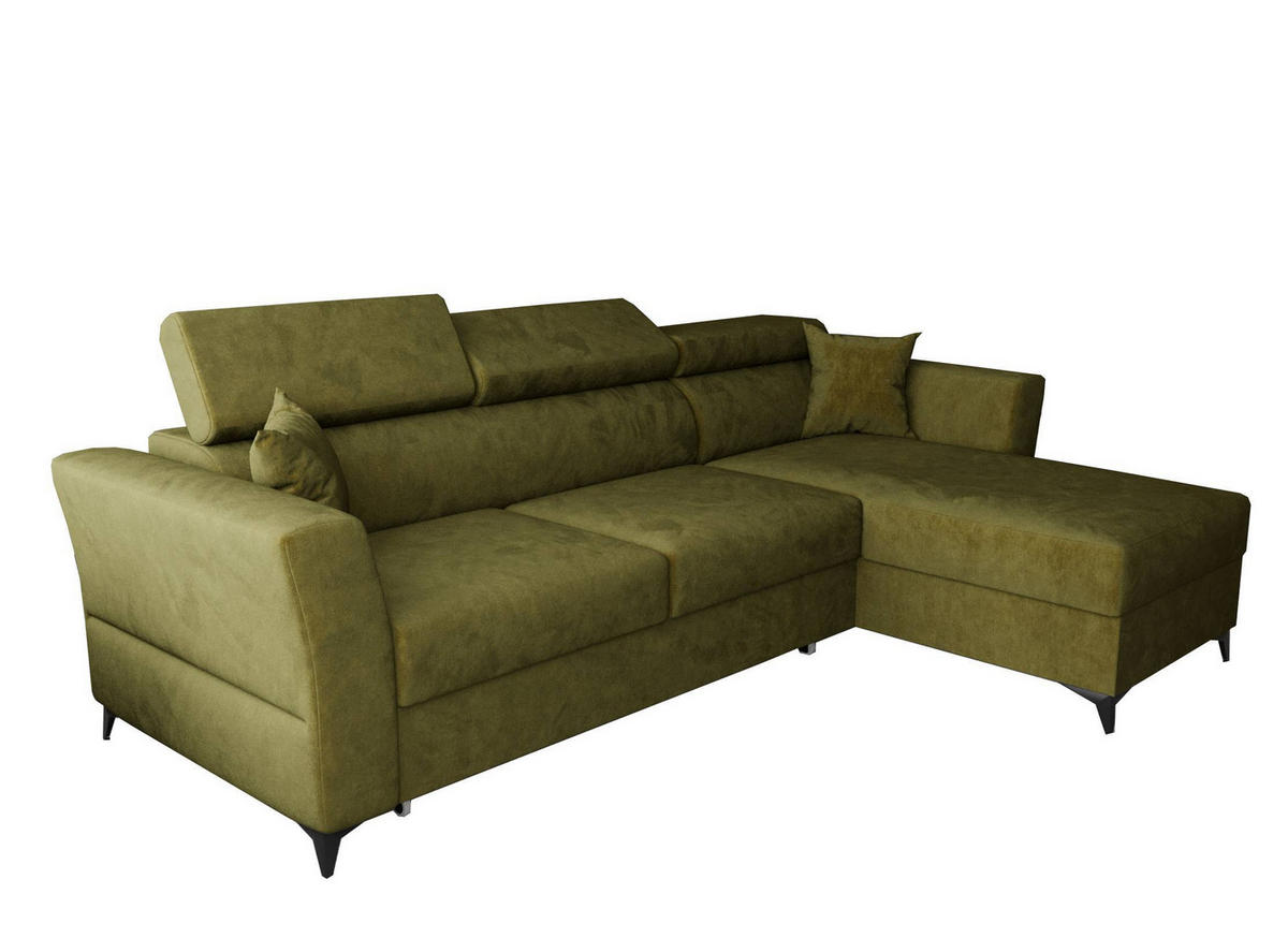 ECKSOFA L Form Ribella Olivgrün 265/180/100 cm Rechts mit Schlaffunktion - Schwarz/Grün, Textil/Metall (265/180cm) - AX Living