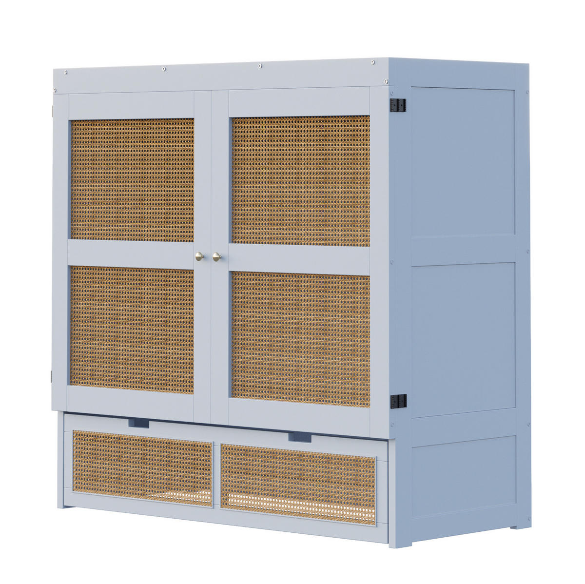 SCHRANKBETT 140/200 cm mit Lattenrost, Stauraumschubladen und Rattan-Design, Grau - Grau, Holzwerkstoff (140/200cm) - Redom