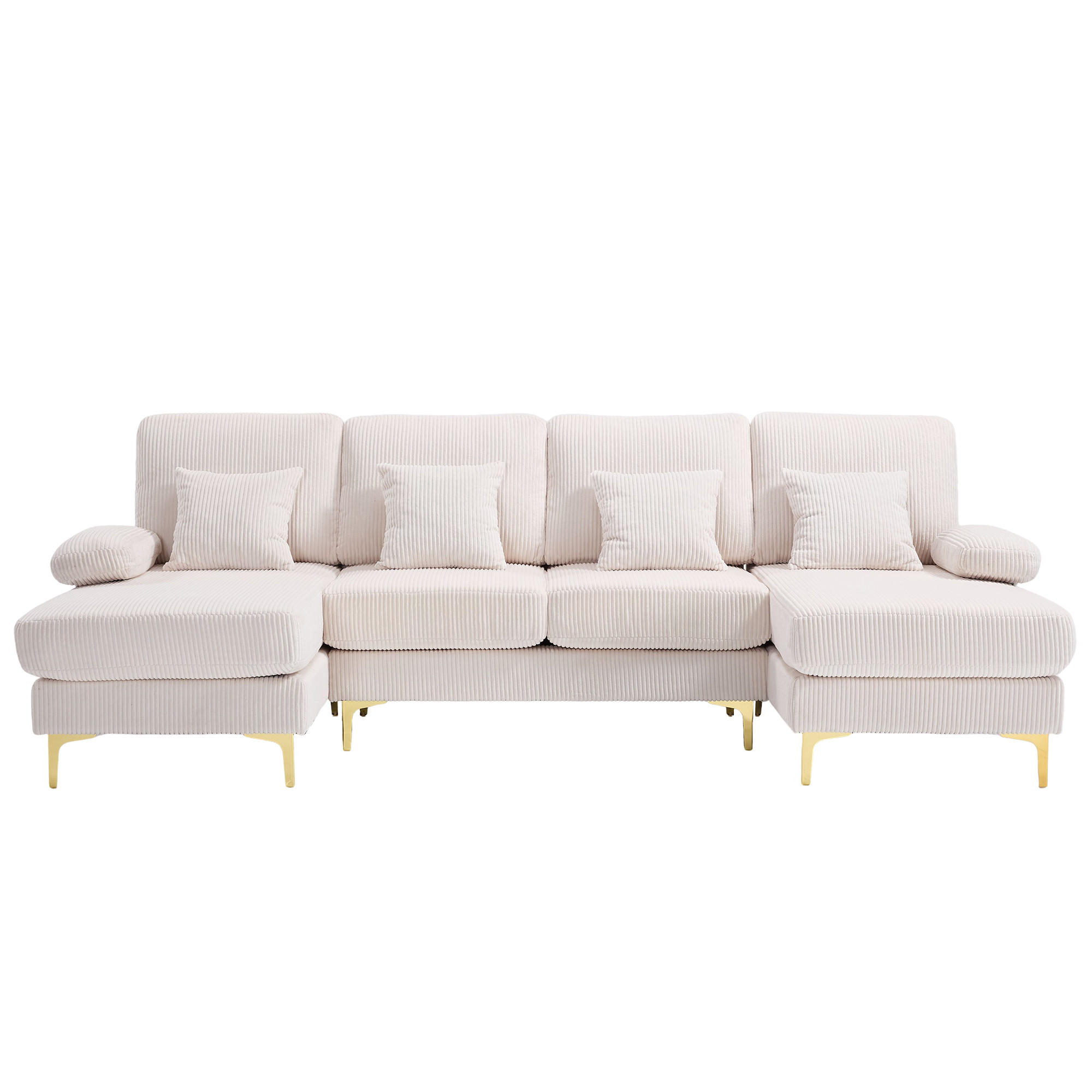 U-FORM Wohnlandschaft Samt mit LED und USB-Anschluss 265/135/88 cm Beige - Beige, Textil (135/88/265cm) - Redom