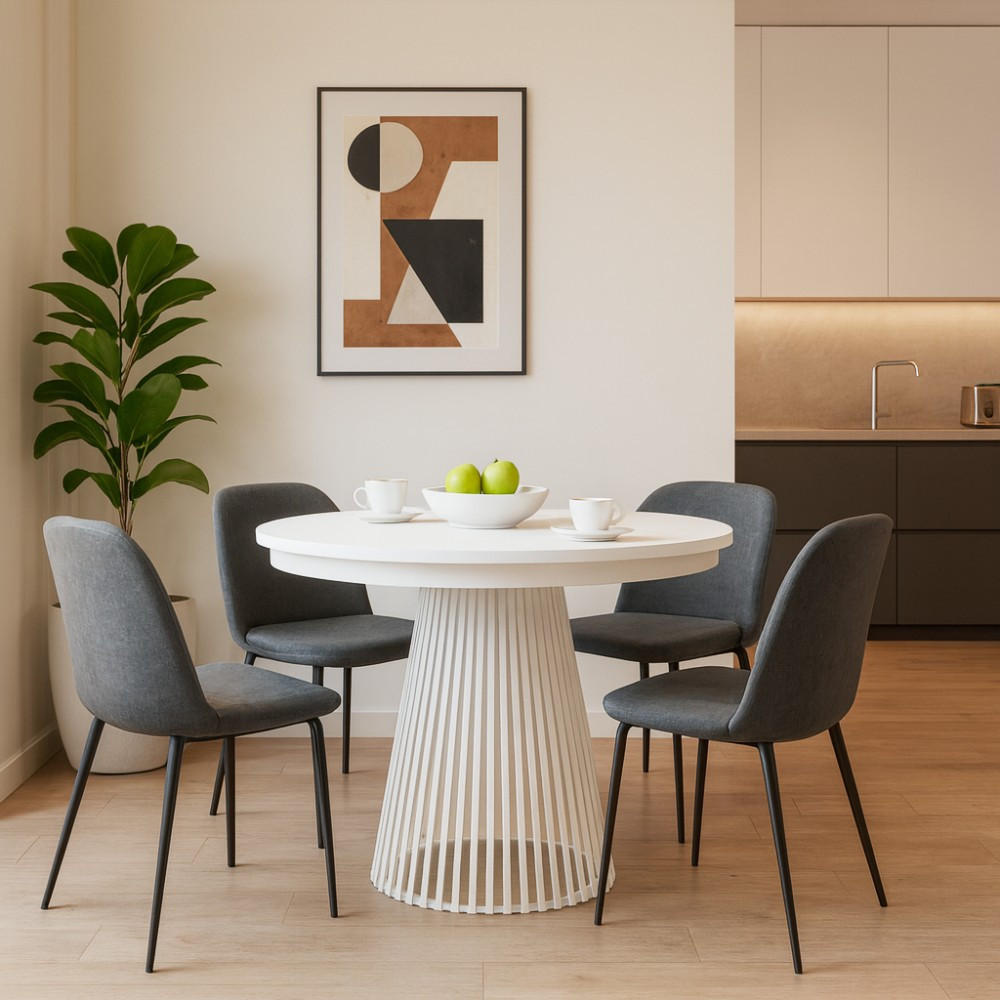 ESSTISCH Lumi, Runder, mit Metallbeinen, Weiß - Weiß, Holzwerkstoff/Metall (100/100/77cm) - Beautysofa