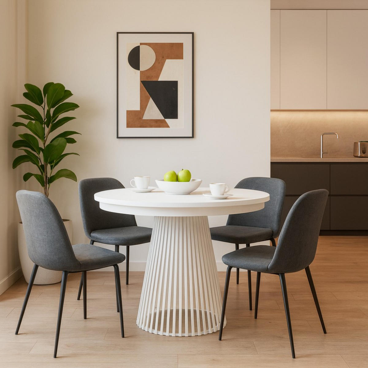 ESSTISCH Lumi, Runder, mit Metallbeinen, Weiß - Weiß, Holzwerkstoff/Metall (100/100/77cm) - Beautysofa