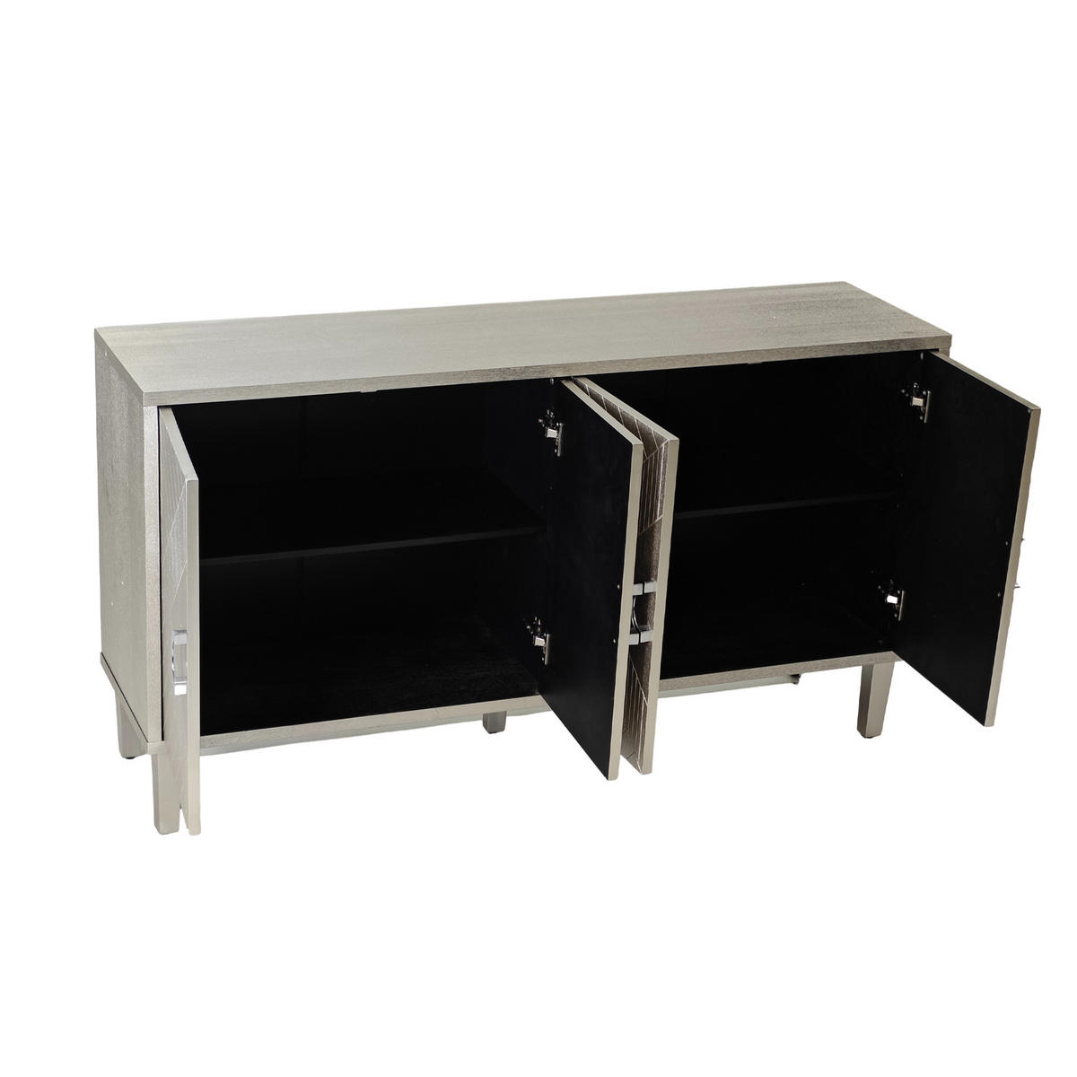 SIDEBOARD Champagner-Optik, 4 Türen mit Innenfächern, Strukturfronten und Ringgriffen, 152/40/82,5 cm - Silberfarben, Holzwerkstoff (152/82.5/40cm) - WISHDOR