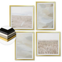 WANDBILDER 4er Set - 50x50 cm & 40x60 cm Goldrahmen - Abstrakter Hintergrund mit feinen Strichen - Goldfarben, Kunststoff (50/50cm) - ArtPrintCave