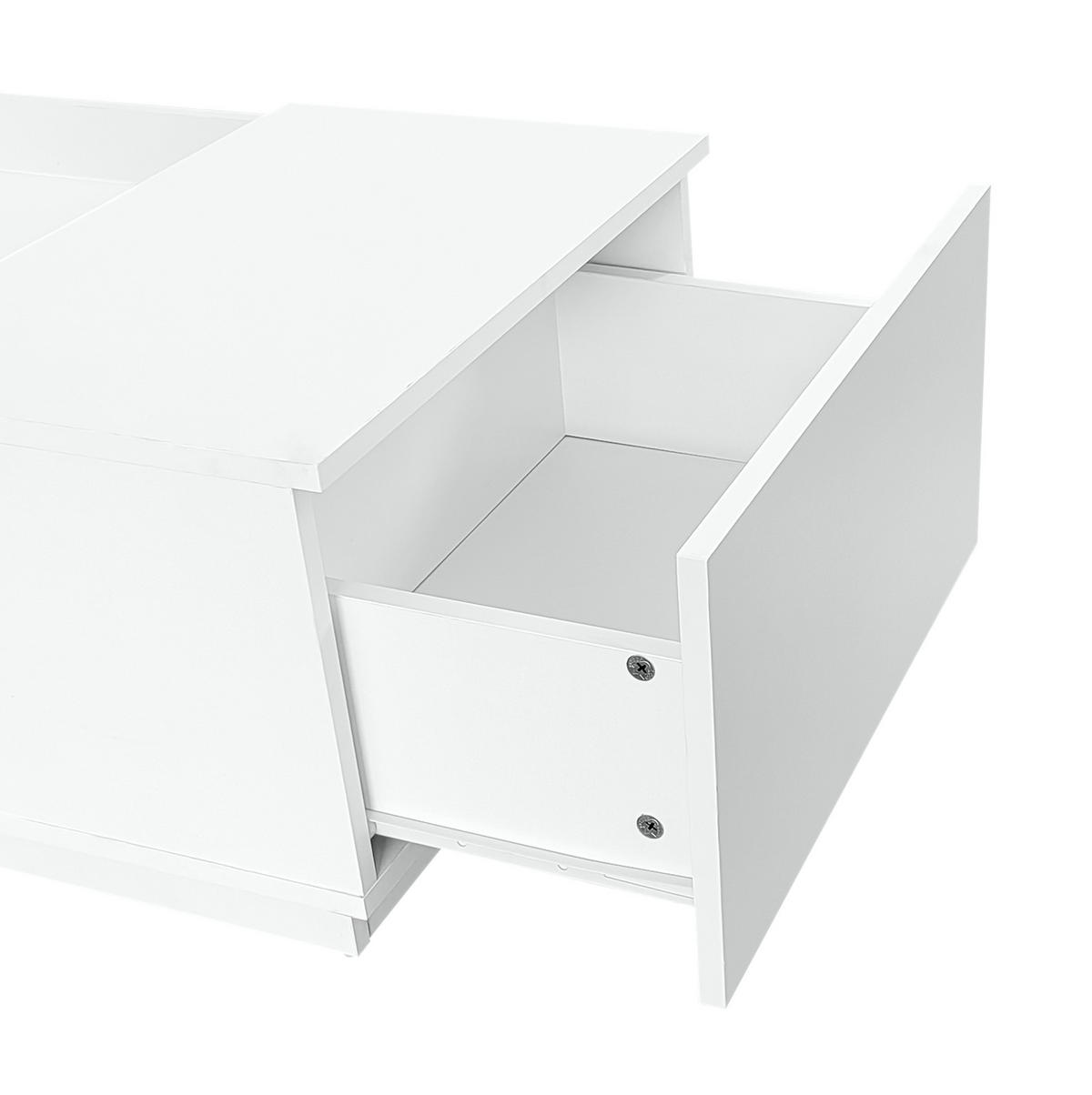 COUCHTISCH 100/50/35,5 cm mit LED-Beleuchtung, App-Steuerung, Glasplatte und 2 Schubladen, Weiß - Weiß, Holzwerkstoff (100/50/35.5cm) - Redom
