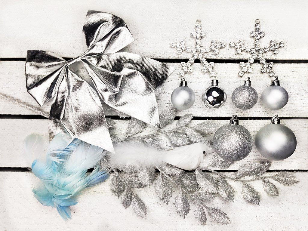 Laalu Weihnachtsbaumschmuck-Set Weiß, Silber 55x50x75 cm