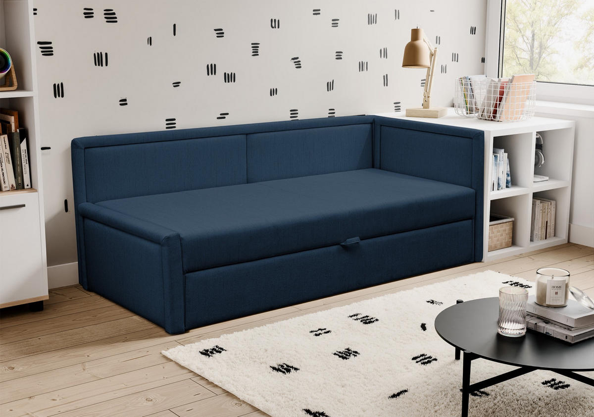 JUGENDBETT Caprili Dunkelblau ausziehbar für 2 Personen - Schwarz/Dunkelblau, Holz/Textil (82/189cm) - Selsey