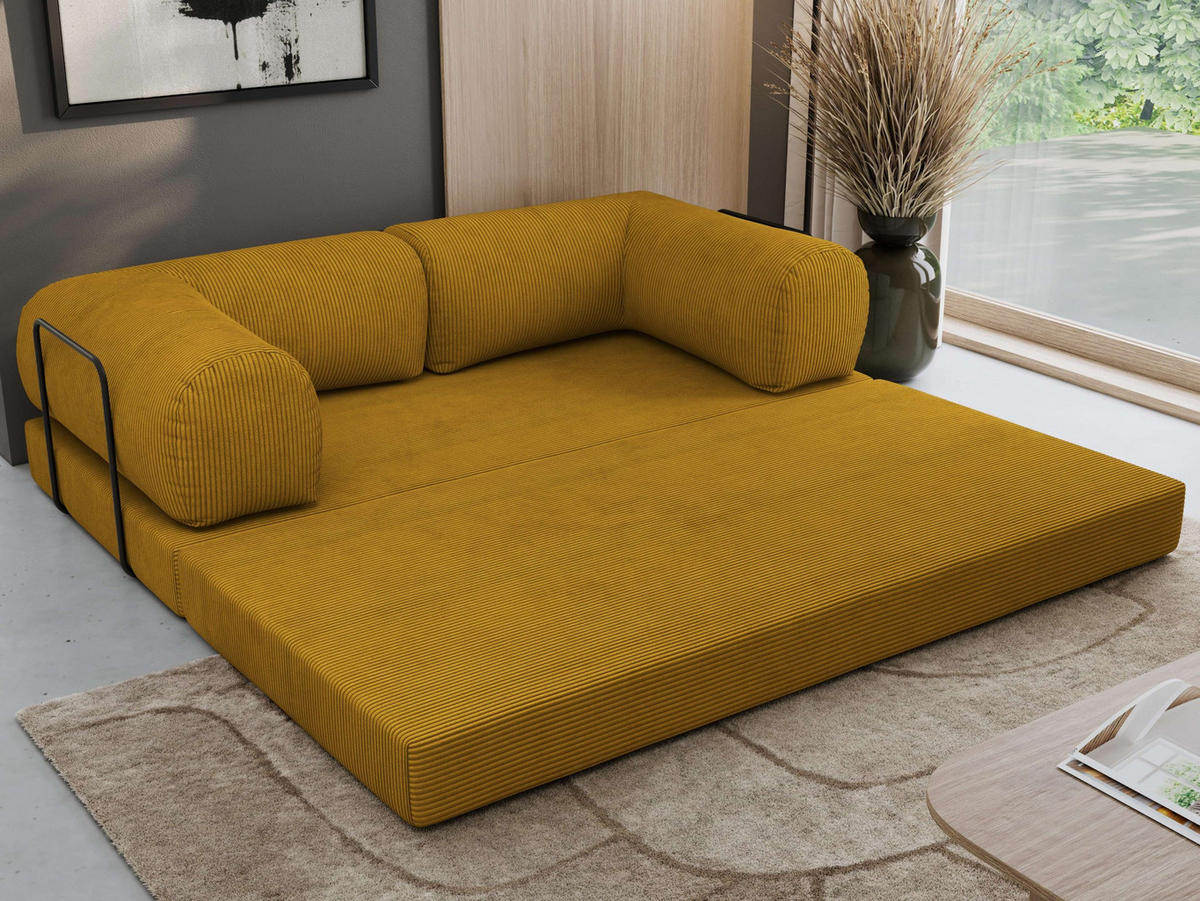 TROJMIESTNA POHOVKA ORSETTO - Oranžová Manšester - oranžová/čierna, kov/textil (200/70/100cm) - MKS