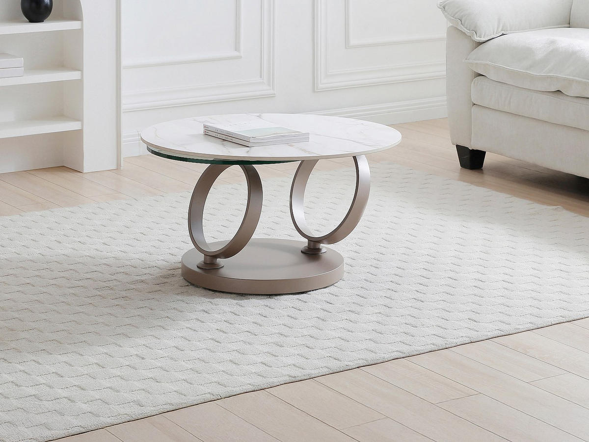 COUCHTISCH mit drehbaren Tischplatten - Keramik & Glas Weiß Marmor-Optik - JOLINE - Taupe, Glas/Keramik (80/135/43cm) - Vente-Unique