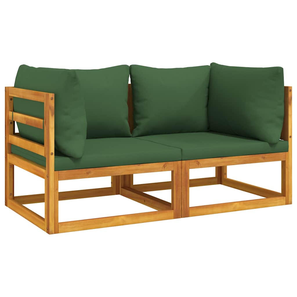 MODULAR-ECKSOFAS 2 Stk. Mit Grünen Kissen Massivholz Akazie - Grün, Holz (70.5/65/141cm) - vidaXL