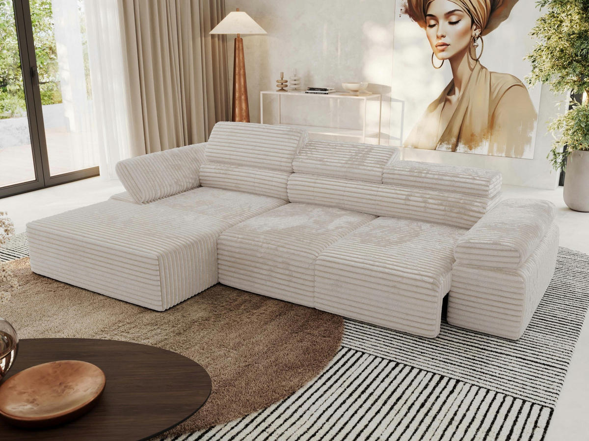 ECKSOFA RILASSO L Beige Cord - links - Beige/Schwarz, Kunststoff/Textil (296/174cm) - MKS
