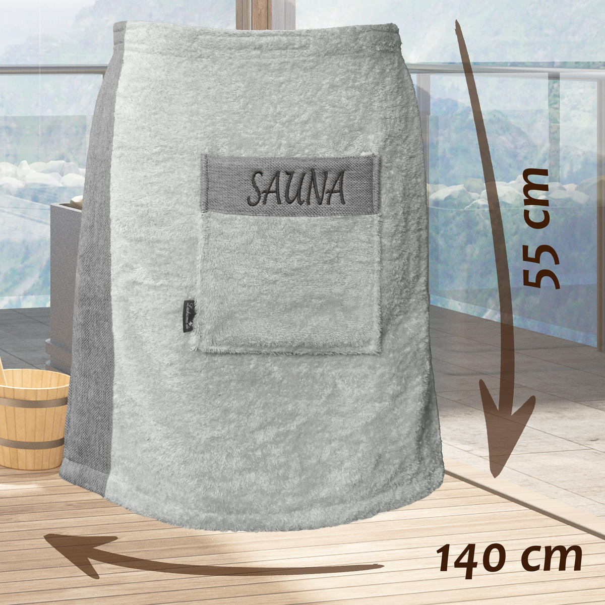 SAUNAKILT Herren Eisgrau, Lima Saunahandtuch mit Klettverschluss - Grau, Textil (140/55cm) - Lashuma