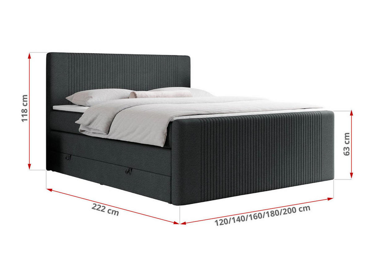 BOXSPRINGBETT KING DOREN 180/200 Dunkelgrau Struktur - H4 - Dunkelgrau, Holz/Textil (180/200cm) - MKS