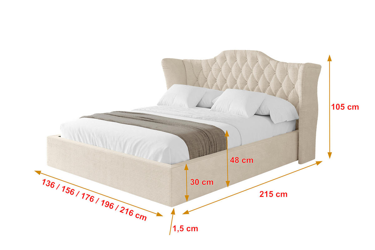 POLSTERBETT mit Bettkasten und Lattenrost, Boxbett ohne Matratze - ZORAN 180x200 Beige - Creme, Holzwerkstoff/Textil (180/200cm) - ALTDECOR