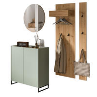 GARDEROBE-SET Salbei und Artisan Eiche, Garderobe 4-teilig, 186 x 197 cm, Soft-Close, Borga - Salbeigrün/Schwarz, Holzwerkstoff/Metall (186/197/38cm) - Inn.Furn