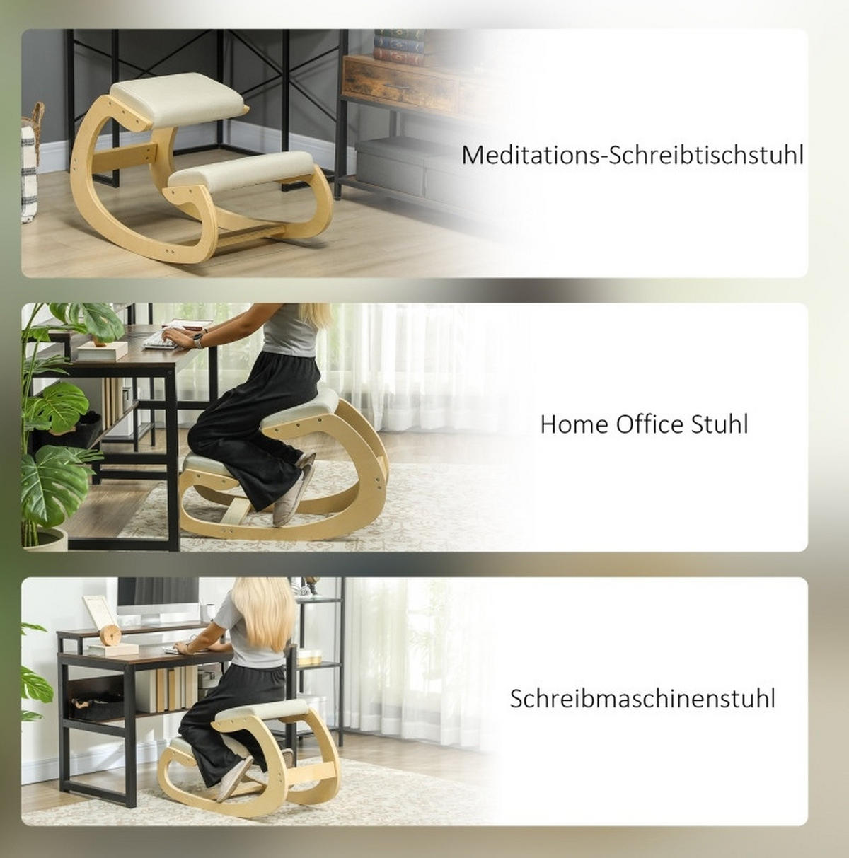 KNIEHOCKER in Cremeweiß 85x55x55 cm mit Schaukelfunktion - Creme, Holz (55/55/85cm) - IVMEU