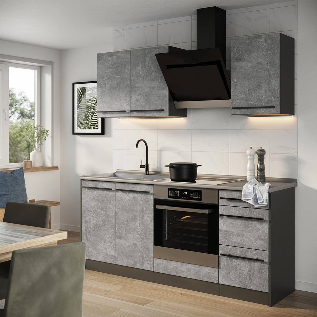 ENOTNA KUHINJA R-Line, Beton/Antracit, 180 cm brez delovne plošče - siva/antracit, leseni material (180/206.8/46cm) - Vicco