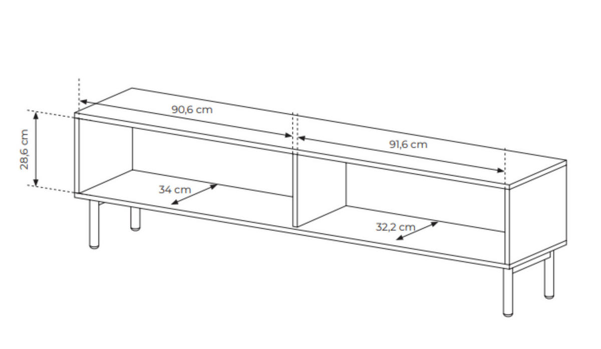 RTV-SCHRANK Aviro Eiche Cremona, breite TV-Tisch - Hellbraun/Eichefarben, Holzwerkstoff (187/52/40cm) - Bettso