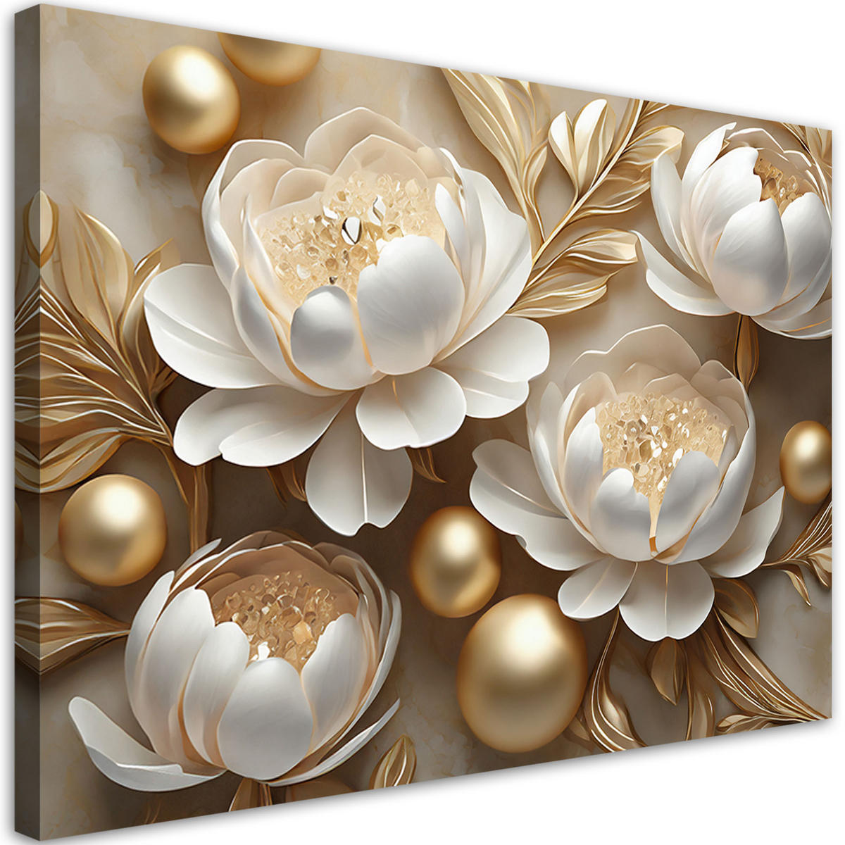 LEINWANDBILD Goldene Glamour Blumen 3D 60x40cm - Goldfarben, Textil (60/40cm) - Feeby