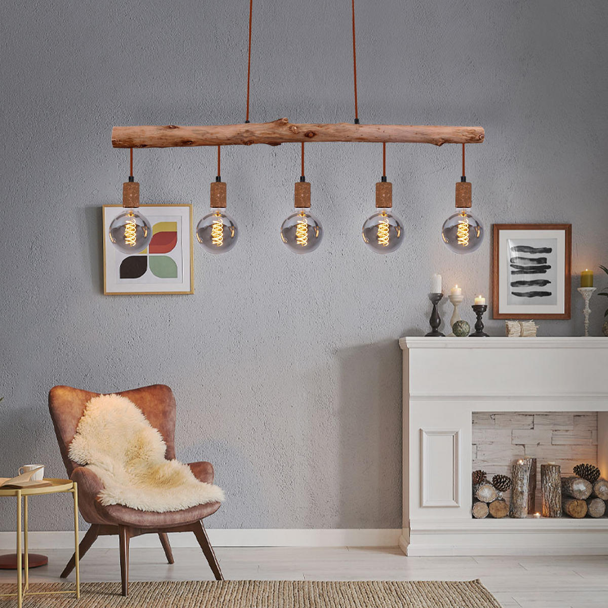 HÄNGELEUCHTE Jakob Braun Holzoptik - Braun, Holz (100/8.5/140cm) - Globo Lighting