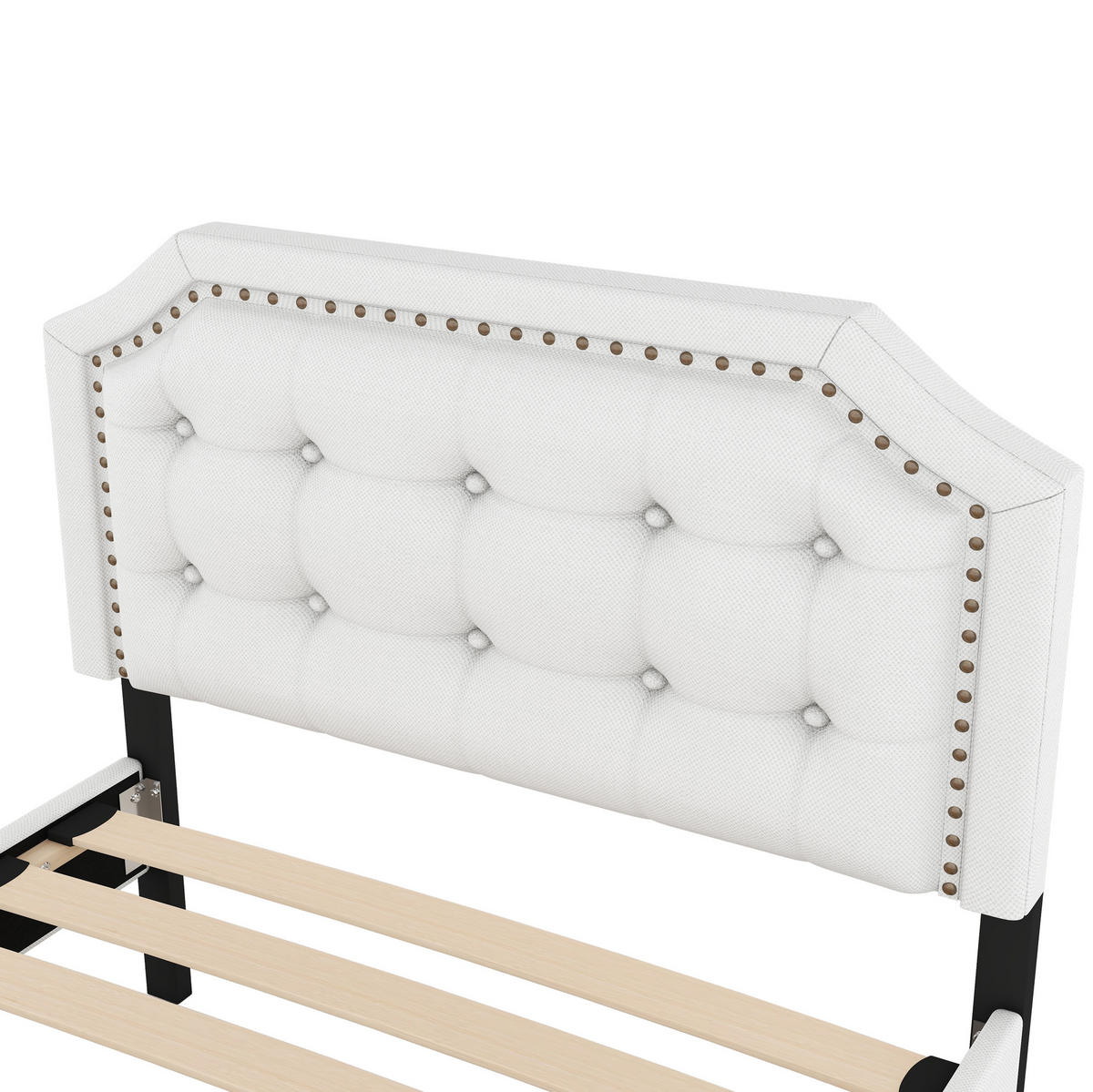 POLSTERBETT 90/200 cm mit 2 Schubladen, verstellbarem Kopfteil und Ziernieten, MDF & Leinen, Hellbeige - Ecru, Holzwerkstoff (90/200cm) - Redom