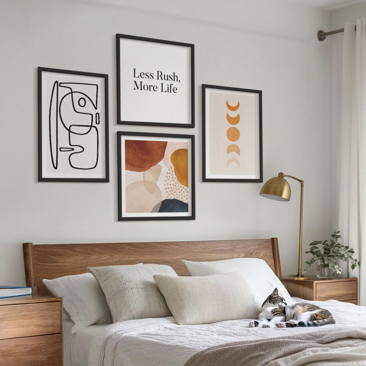 WANDBILDER 4er-Set - 50x50 cm & 40x60 cm Schwarzer Rahmen - Abstrakte Formen und Farben - Schwarz, Kunststoff (50/50cm) - ArtPrintCave