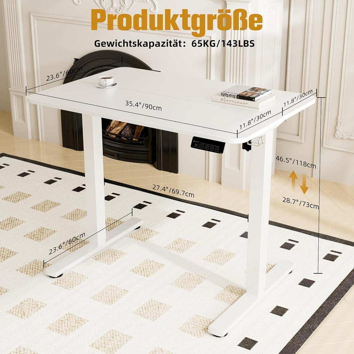 SCHREIBTISCH höhenverstellbar elektrisch 90 x 60 cm Weiß - Weiß, Metall (90/60/118cm)