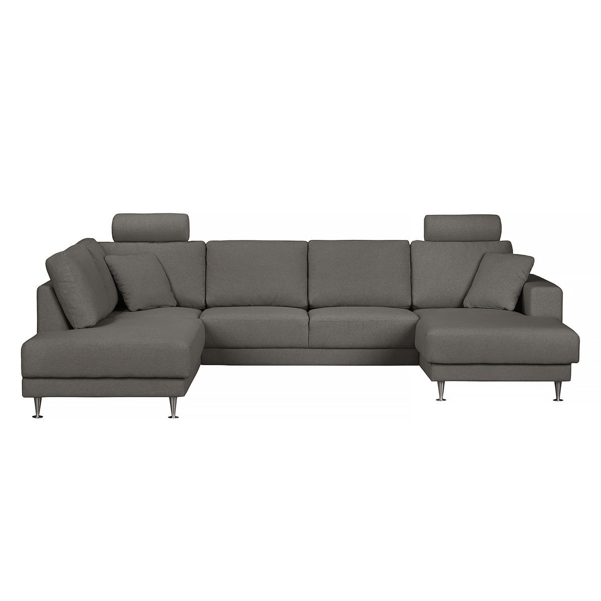 WOHNLANDSCHAFT mit Longchair und Ottomane - Dunkelgrau, Textil (305/85/200cm) - home24