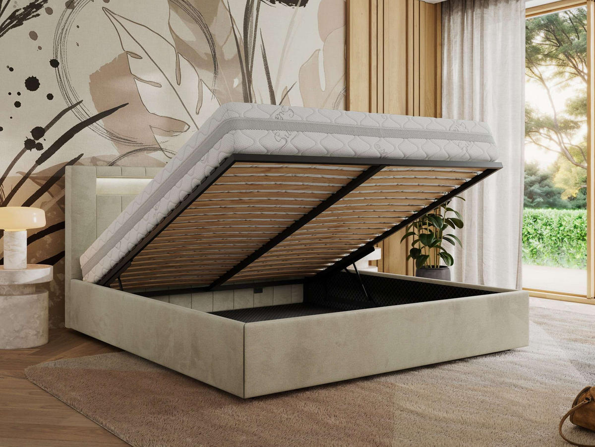 POLSTERBETT GOLD 5 CLASSIC 180/200 - Beige Velvet - Pocket-Matratze - Beige, Textil (180/200cm) - MKS
