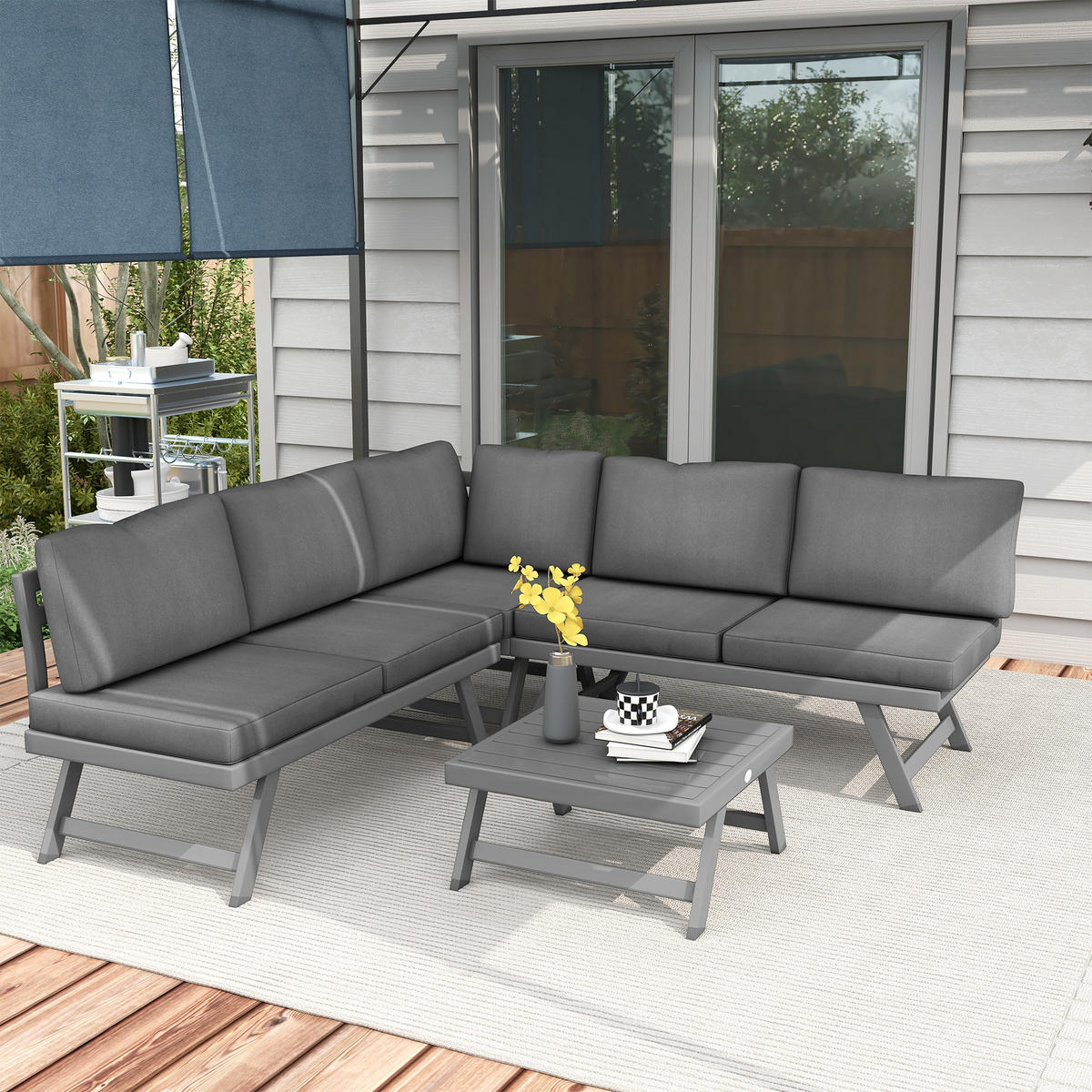 LOUNGEGARNITUR 4-teilig DE-13400 Weiß/Anthrazit - Grau, Textil - ComfortXL