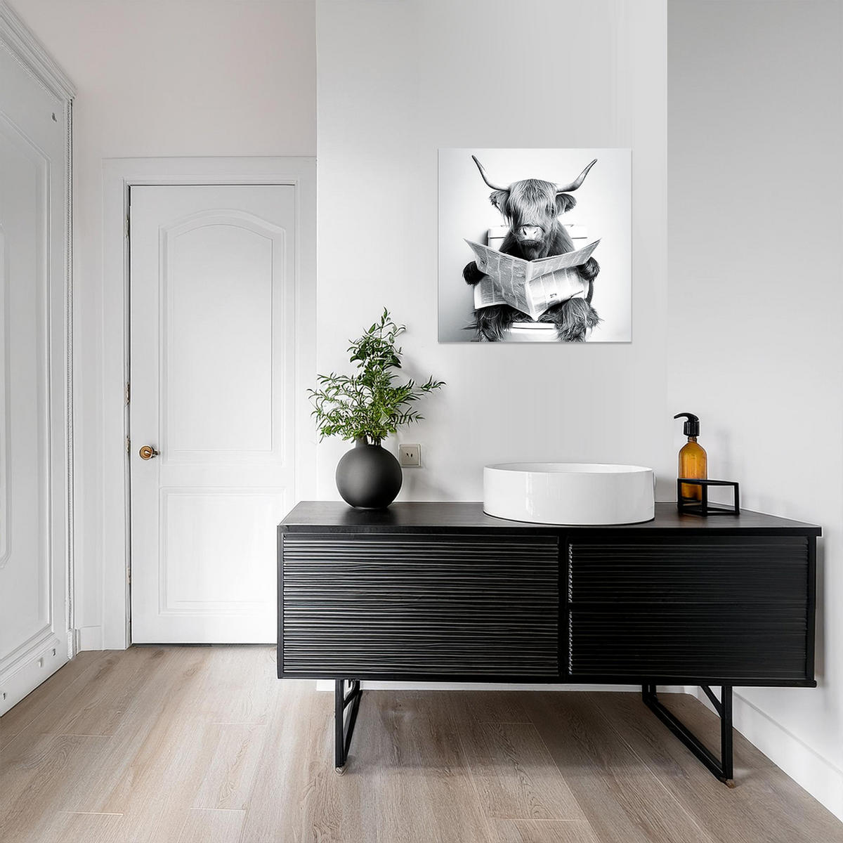 GLASBILD 50x50 cm Hochlandrind lustig schwarz weiß - Weiß, Glas (50/50cm) - artissimo