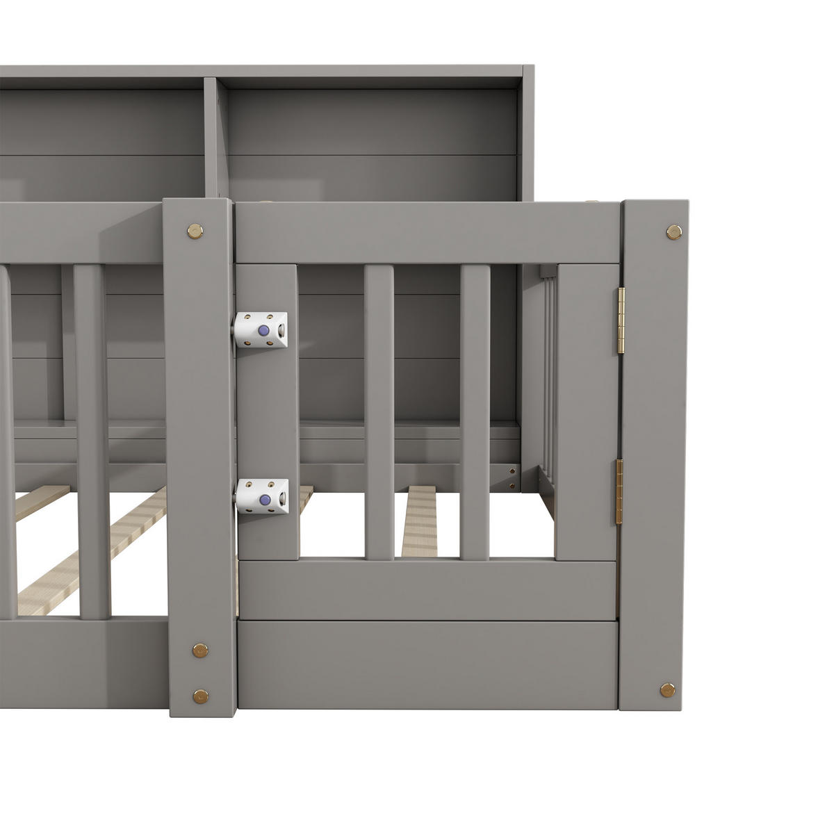 TAGEBETT 140x200cm Grau Kiefer Bettseite Staufach Brüstung - Grau, Holz (140/200cm) - FLIEKS