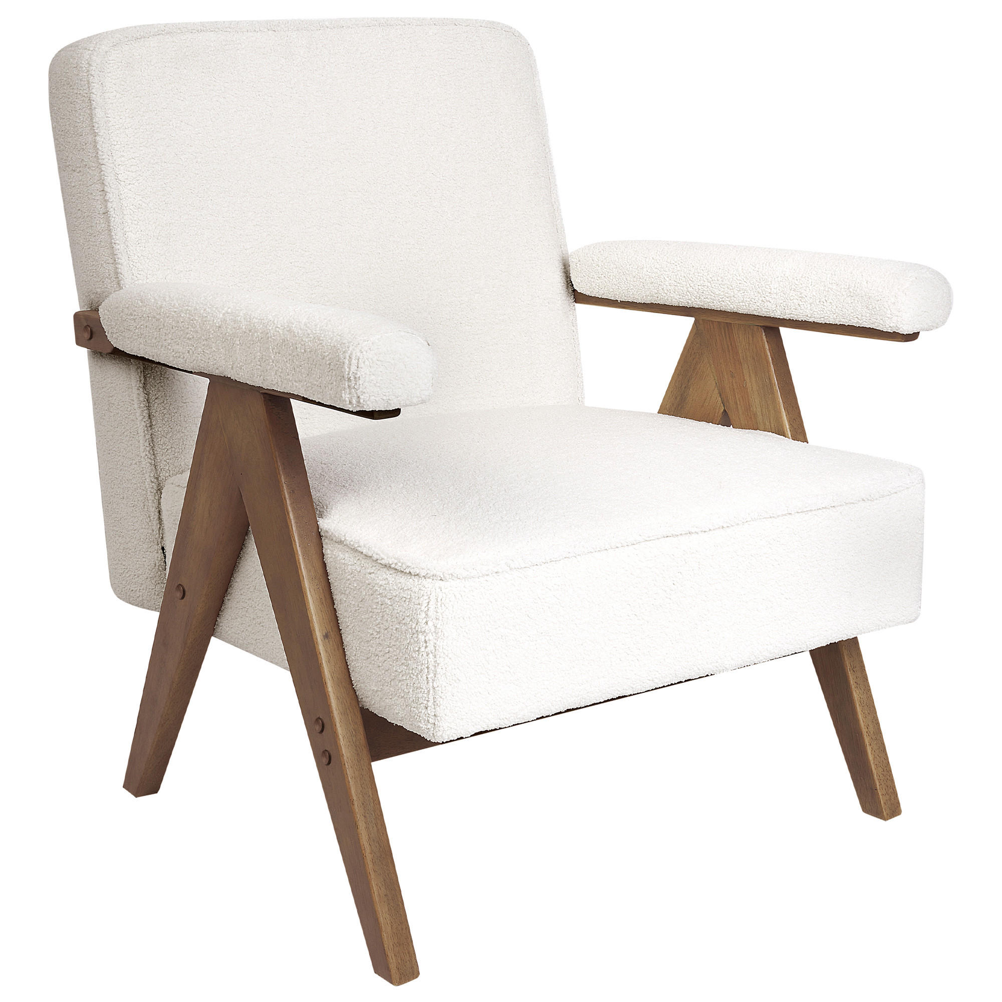 SESSEL Bouclé Cremeweiß Evje - Dunkelbraun/Weiß, Textil (65/81/57cm) - Beliani