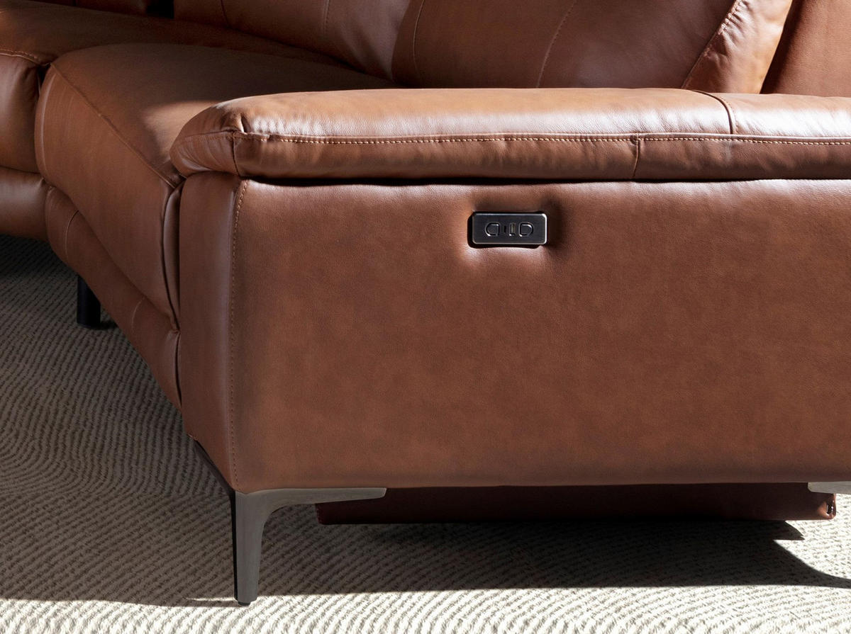ECKSOFA Ecke tabakbraun dunkler Stahl 305/244/97 cm - Braun, Leder/Metall (305/244cm) - ANGEL CERDA