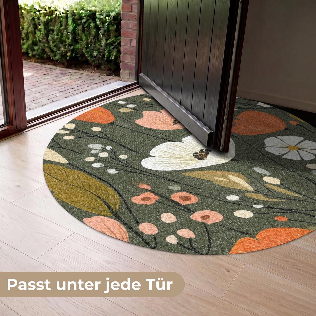 FUSSMATTE Blumen - Illustration - Grün Flurteppich 120x120 cm - Dunkelgrün, Kunststoff (120/120cm) - MuchoWow