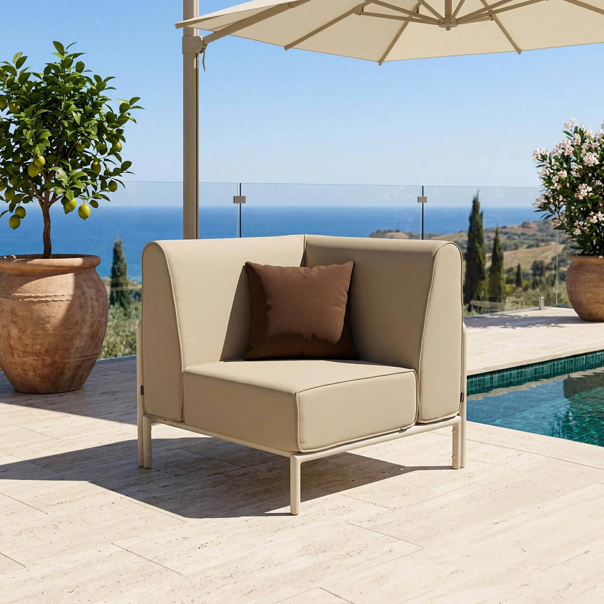 GARTENSOFA mit 4 Sitzplätzen, Beige - Beige, Textil (153/78/272cm) - Oviala