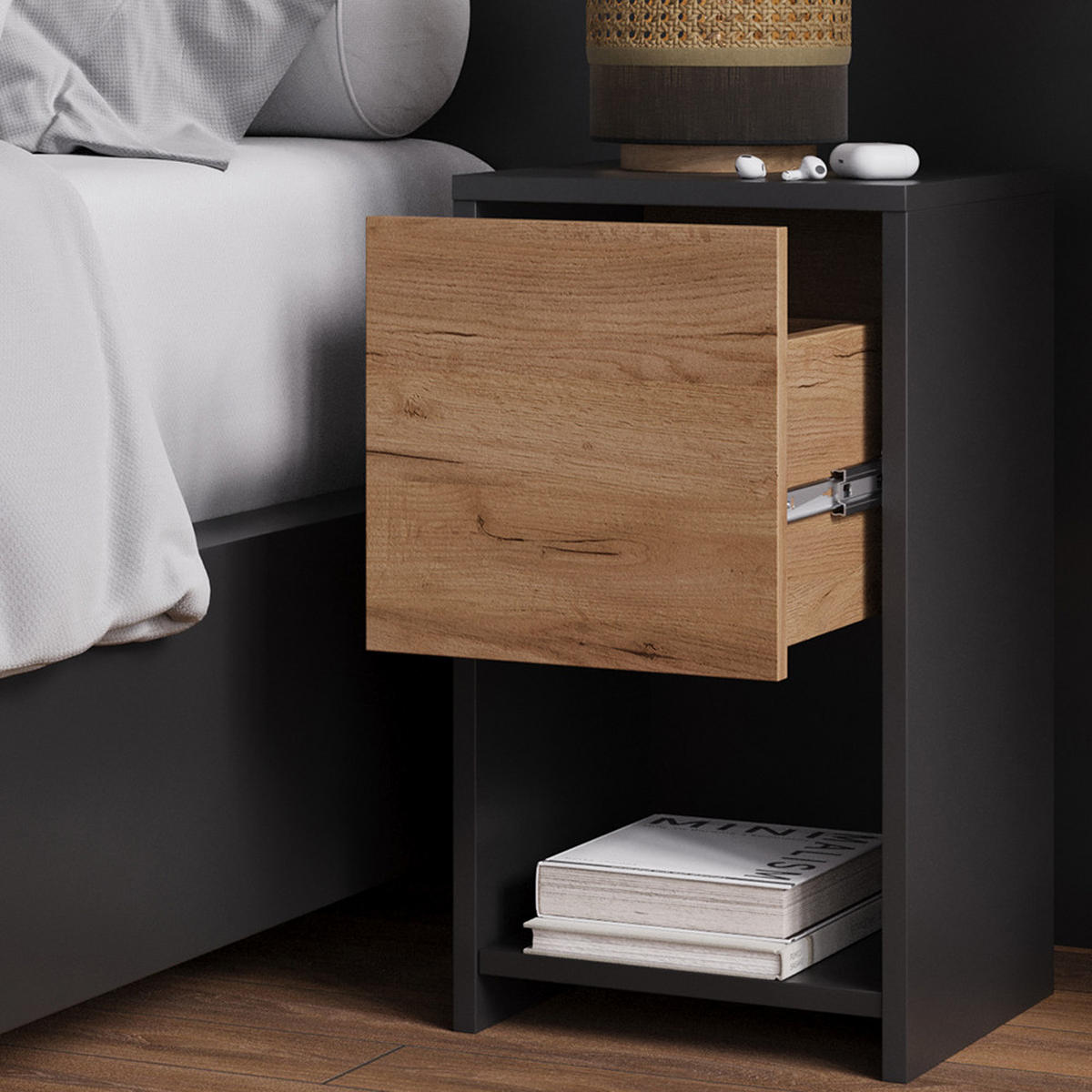 NACHTTISCH Evo Anthrazit/Goldkraft Eiche 2er Set - Anthrazit, Holzwerkstoff (30/55/30cm) - Vicco