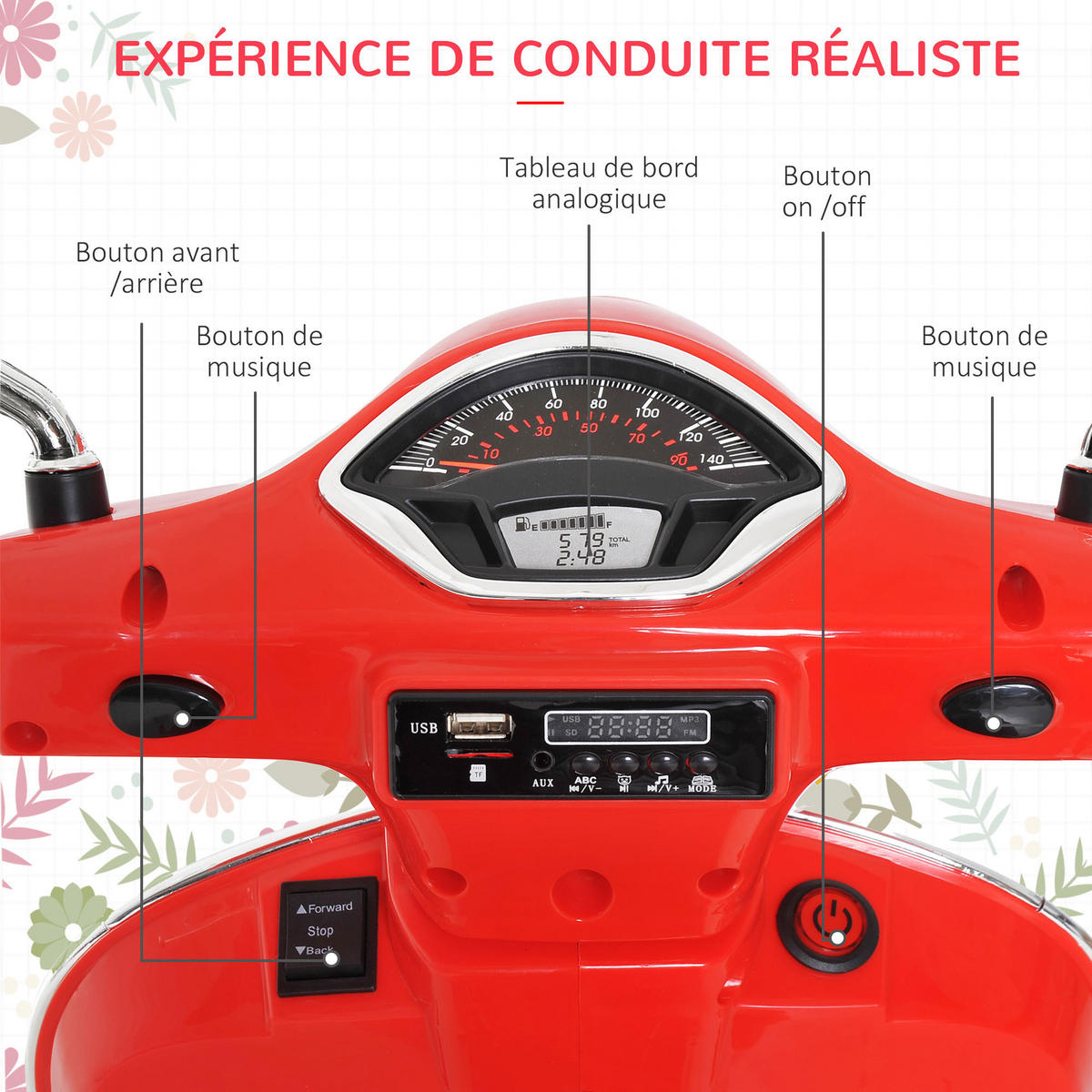 ELEKTRO-KINDERAUTO DE-12989 Stützräder Rot - Rot, Kunststoff (102/50.5/75.5cm) - ComfortXL