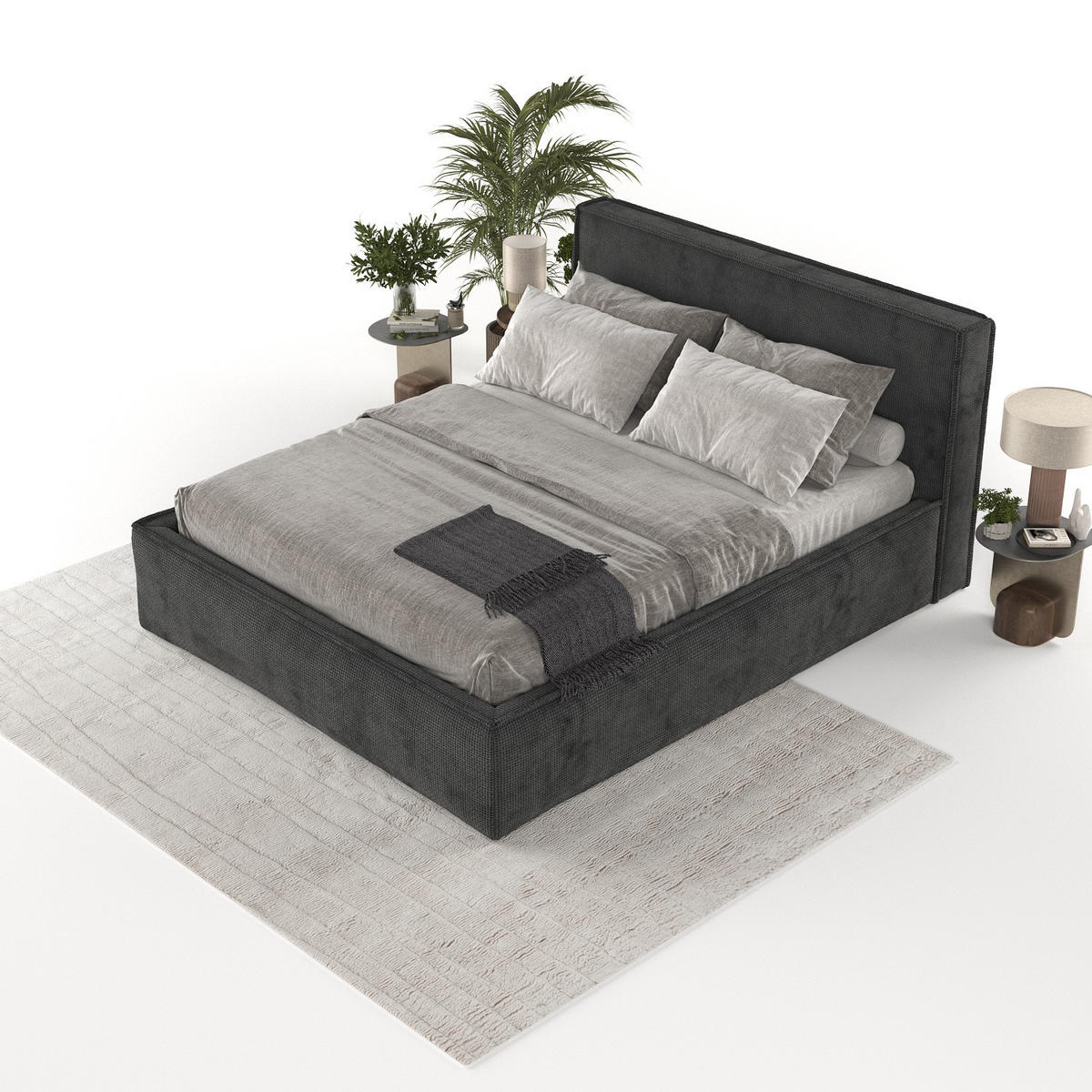 POLSTERBETT Sato mit Stauraum 120/200 cm Schwarz im Bonita Stoff - Schwarz/Naturfarben, Holz/Holzwerkstoff (120/200cm) - AltaBeds