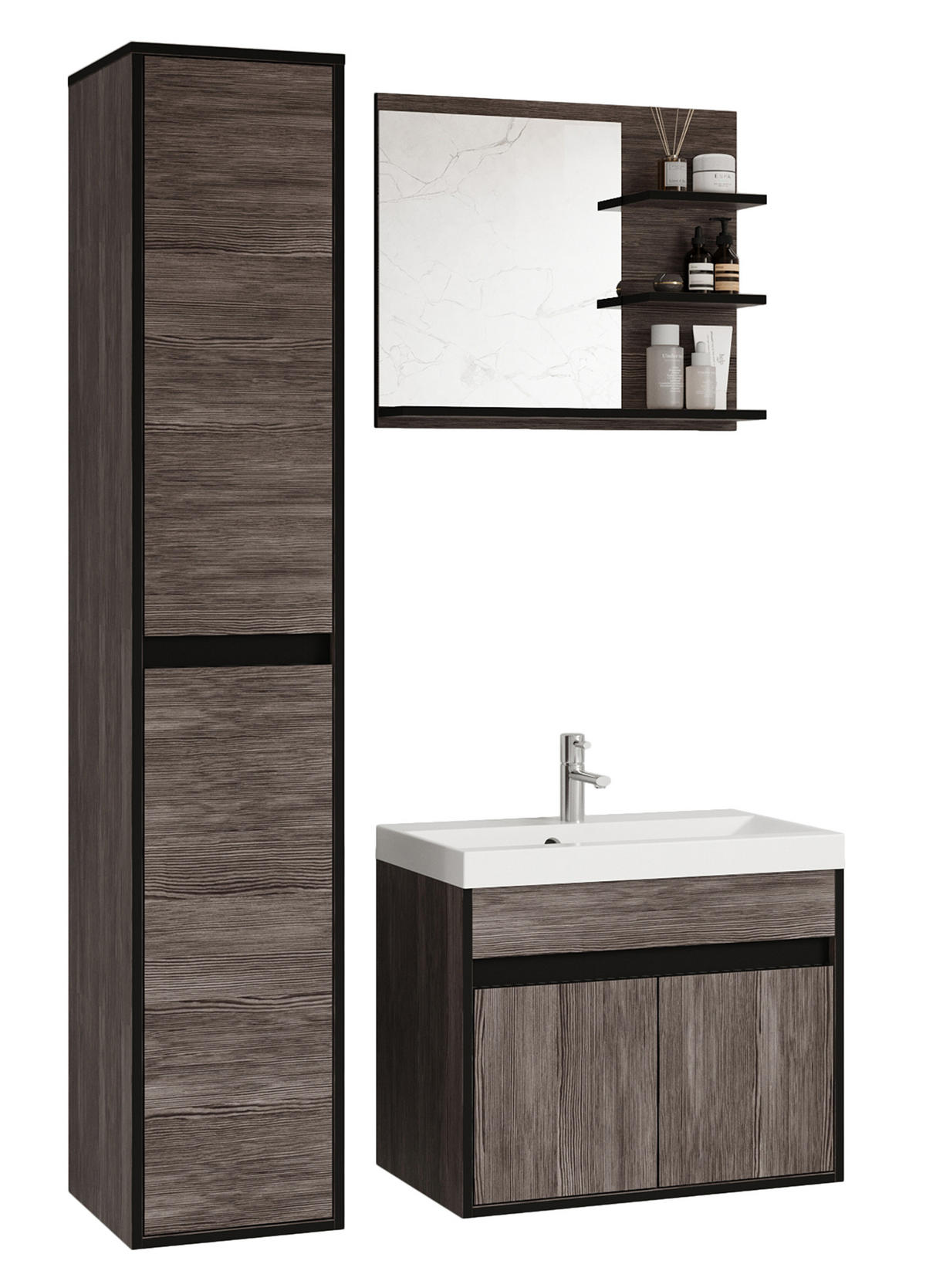 BADEZIMMERMÖBEL-SET Luani Bodega / Schwarz Graphit - Dunkelbraun/Schwarz, Holzwerkstoff (90.2/160/34.5cm) - Selsey