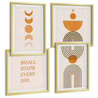 BILDER SET 4er Set - 50x50 cm & 40x60 cm Goldrahmen - Minimalistische Boho-Muster - Goldfarben, Kunststoff (50/50cm) - TULUP
