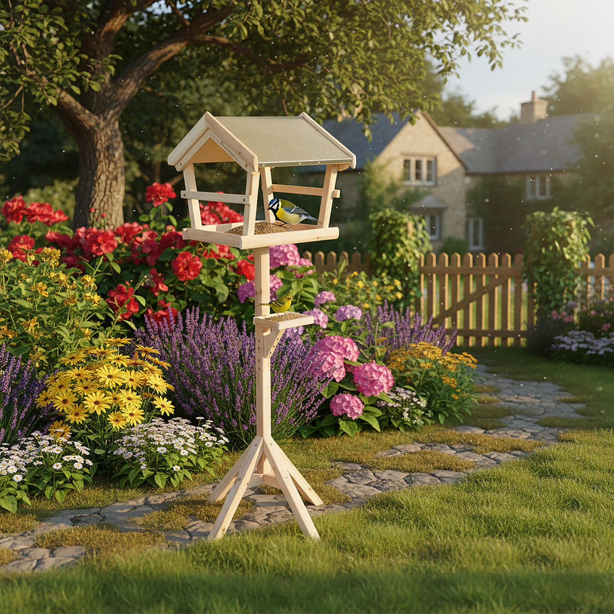 VOGELFUTTERHAUS - Hellbraun, Holz/Metall (36/121/30cm) - Relaxdays