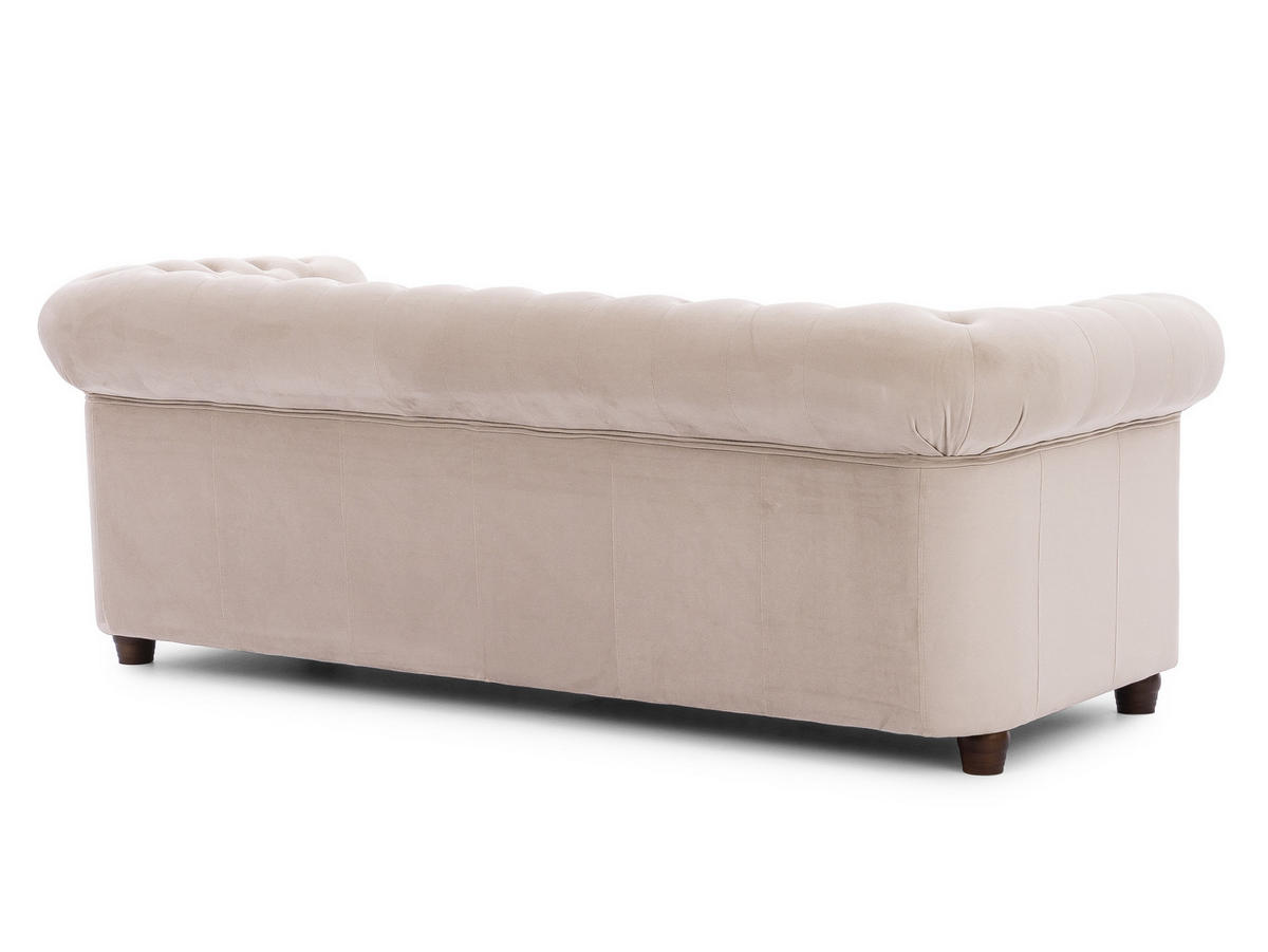 CHESTERFIELD-SOFA 3-sitzer Cleo Blink Beige Samt mit Kristallsteppung und braunen Massivholzfüßen - Beige/Braun, Holz/Textil (203/72/86cm) - S-Style Möbel