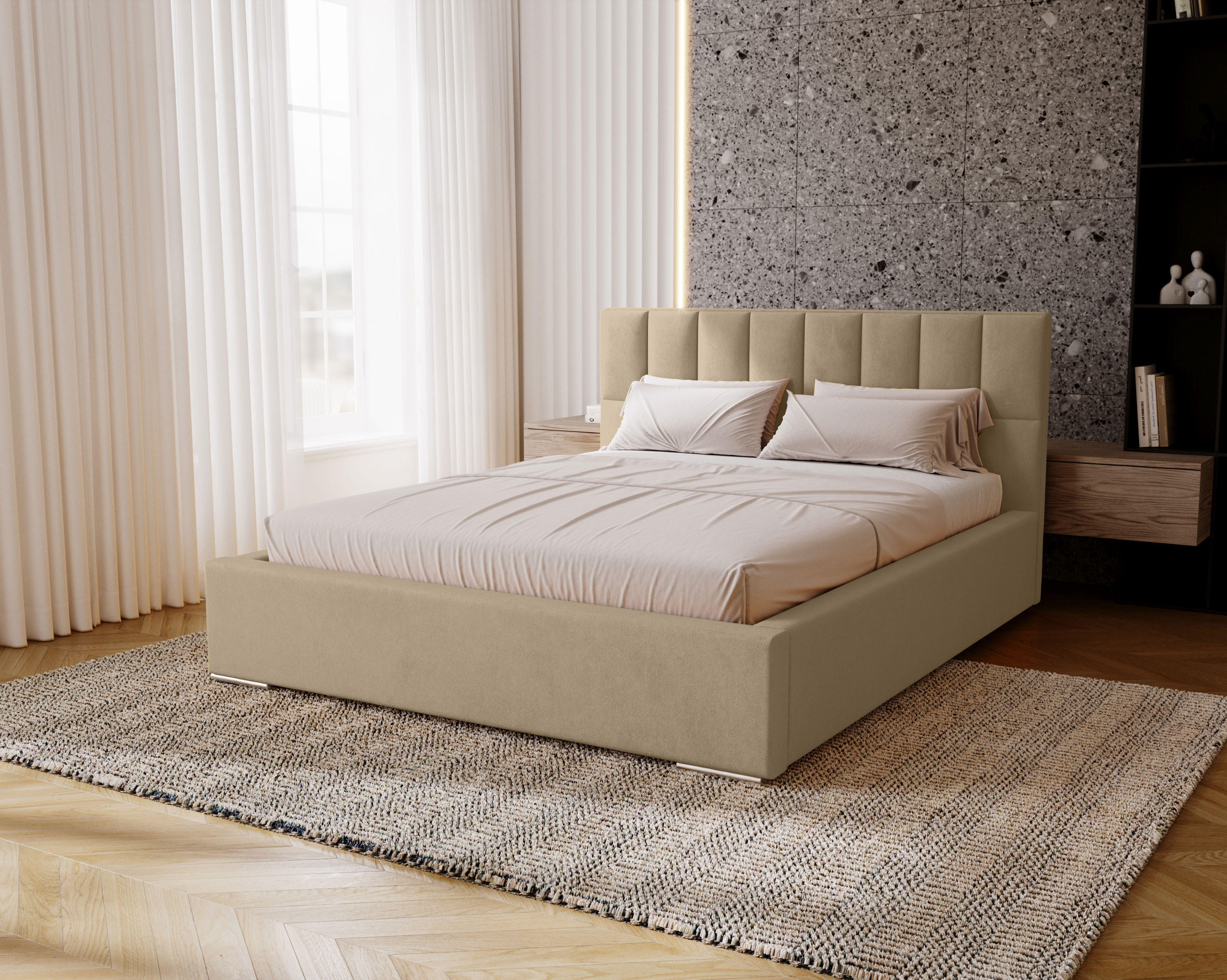 POLSTERBETT Dream 120x200 cm, Doppelbett mit Bettkasten, Lattenrost und Matratze aus Holz, Velourstoff: Creme - Creme, Holz/Kunststoff (120/200cm) - Marpur