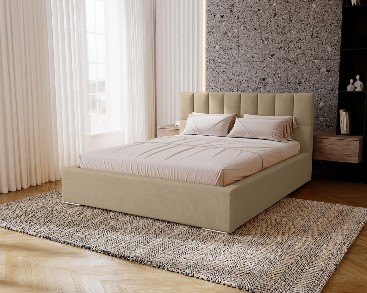 POLSTERBETT Dream 120x200 cm, Doppelbett mit Bettkasten und Lattenrost aus Holz, Velourstoff: Creme - Creme, Holz/Kunststoff (120/200cm) - Marpur