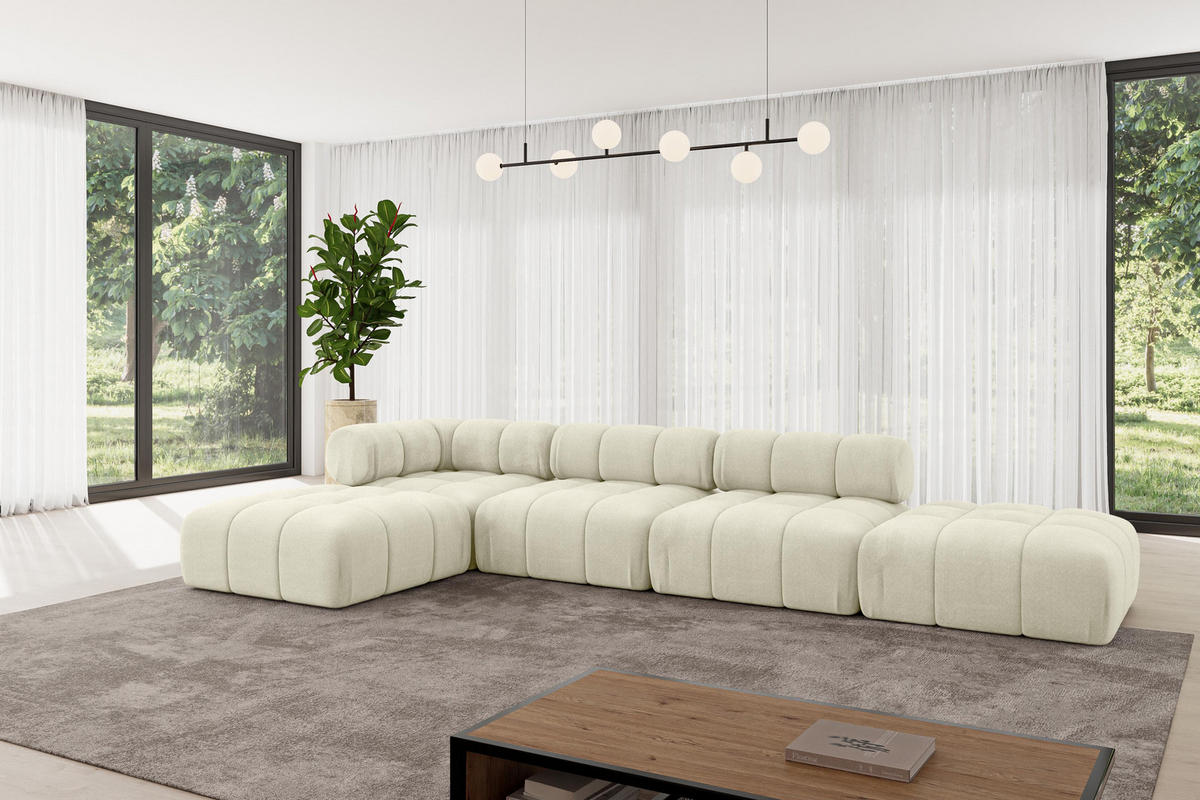 ECKSOFA modulares Sofa Kerru-L2 - 380x190x70 cm Beige Velours - Beige, Holzwerkstoff/Textil (380/190cm) - ALTDECOR