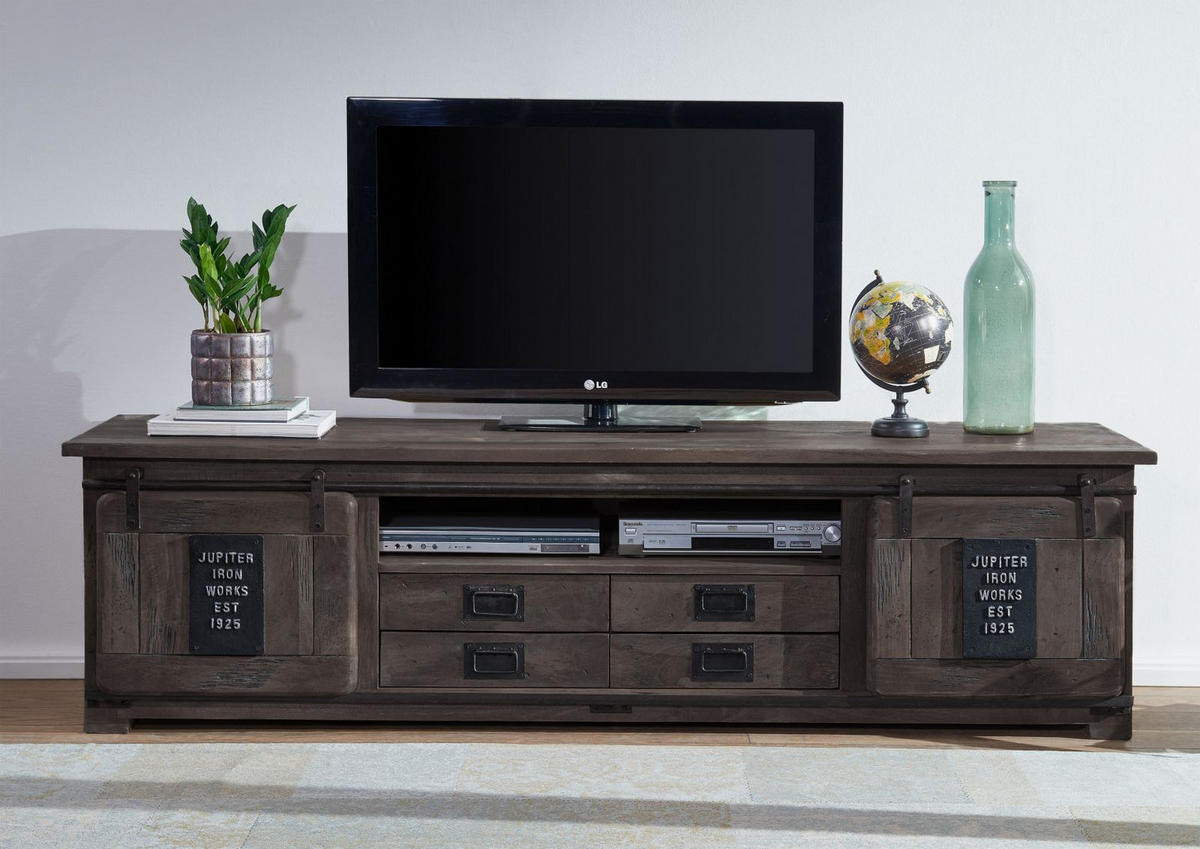 TV-BOARD Mango 200x55x55 grau lackiert RAILWAY #248 - Grau, Holz (200/55/55cm) - Massivmoebel24
