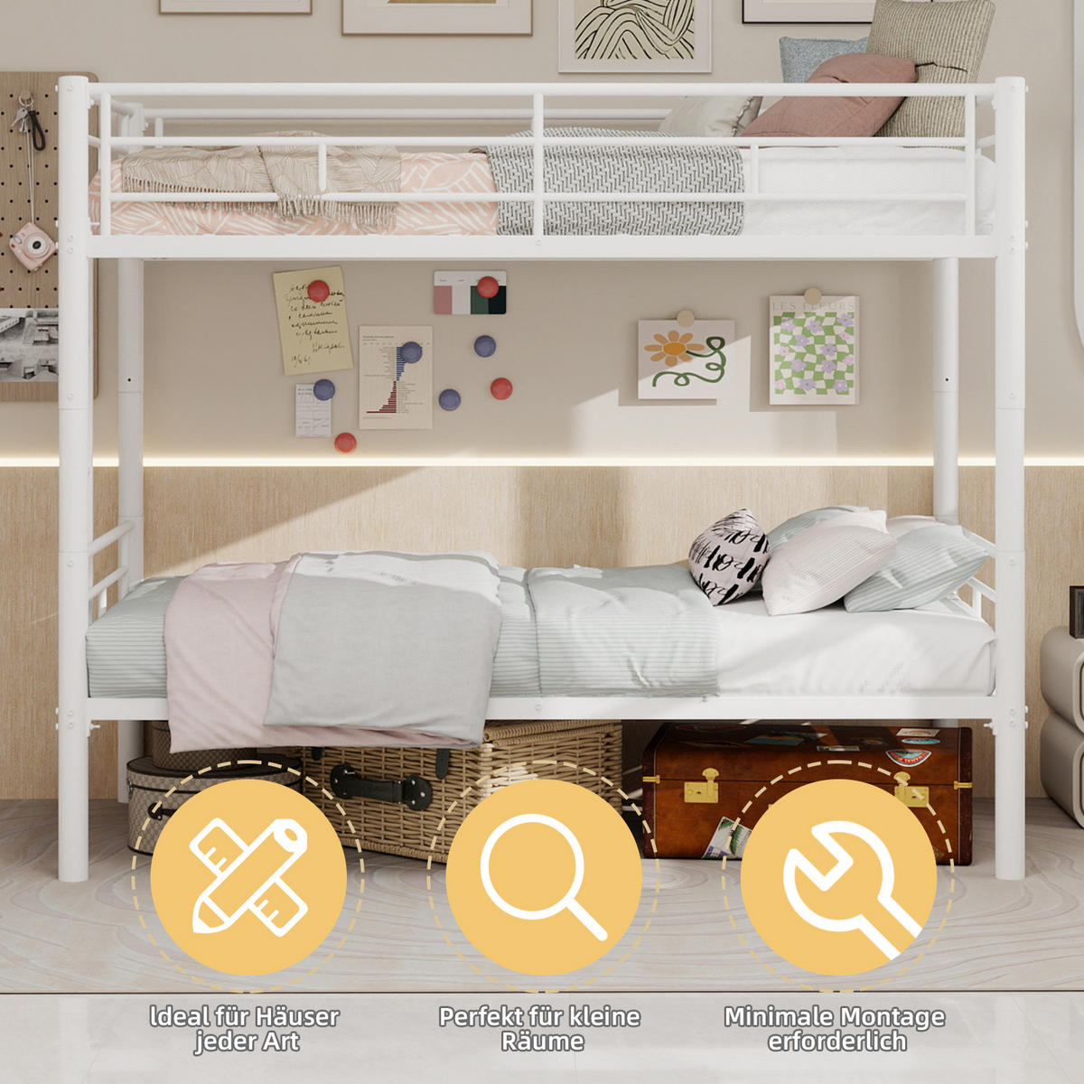 ETAGENBETT Metall Twin über Twin - Weiß, Metall (98/197cm) - ComfortXL