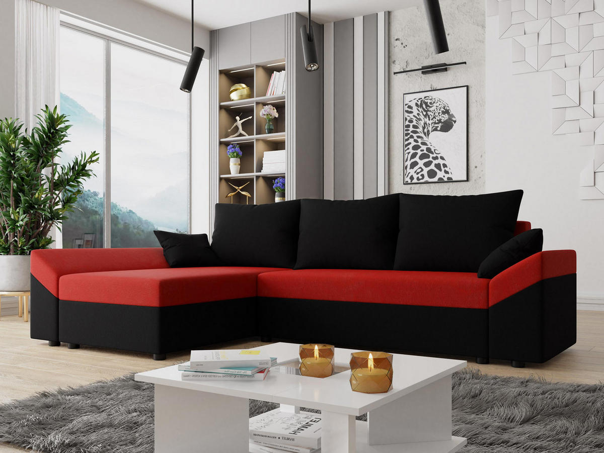 ECKSOFA Dante L - Rot/Schwarz, Holz/Kunststoff (240/140cm) - MIRJAN24